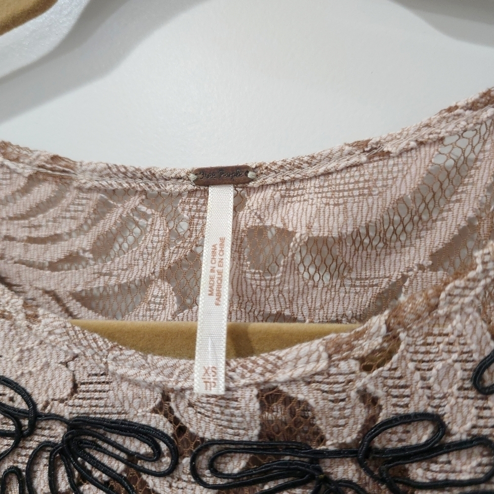 FREE PEOPLE Beautiful Dreamer Blush Black Embroidery Mini Lace Holiday Dress, XS - Picture 7 of 16